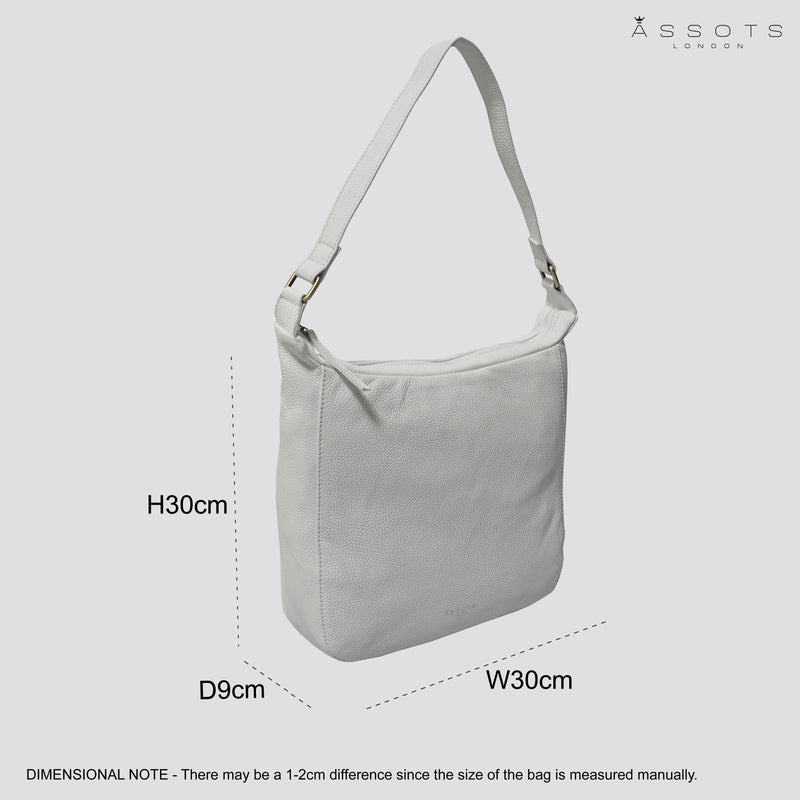 'BIANCA' White Pebble Grain Leather Slouchy Hobo Bag