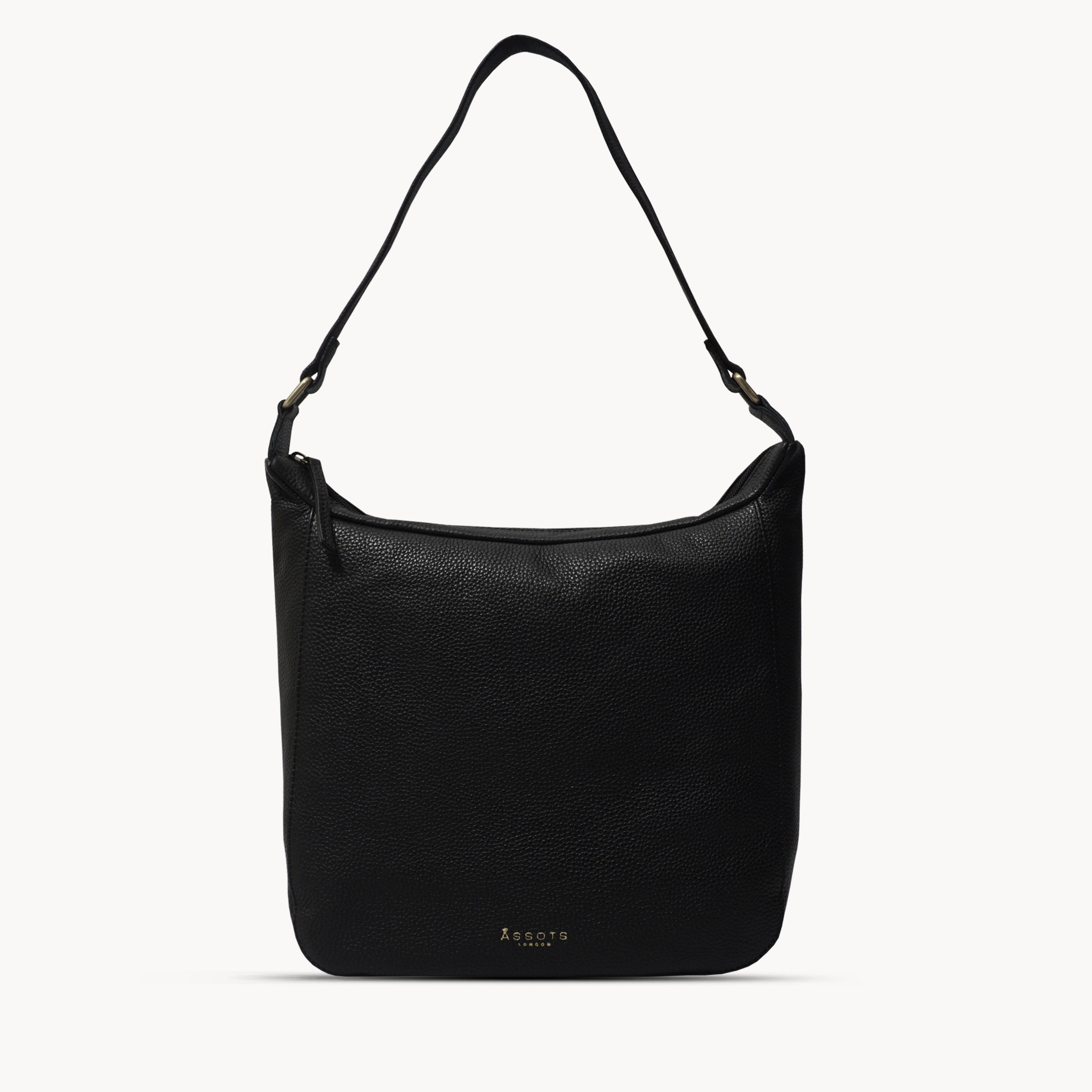 'BIANCA' Black Pebble Grain Leather Slouchy Hobo Bag
