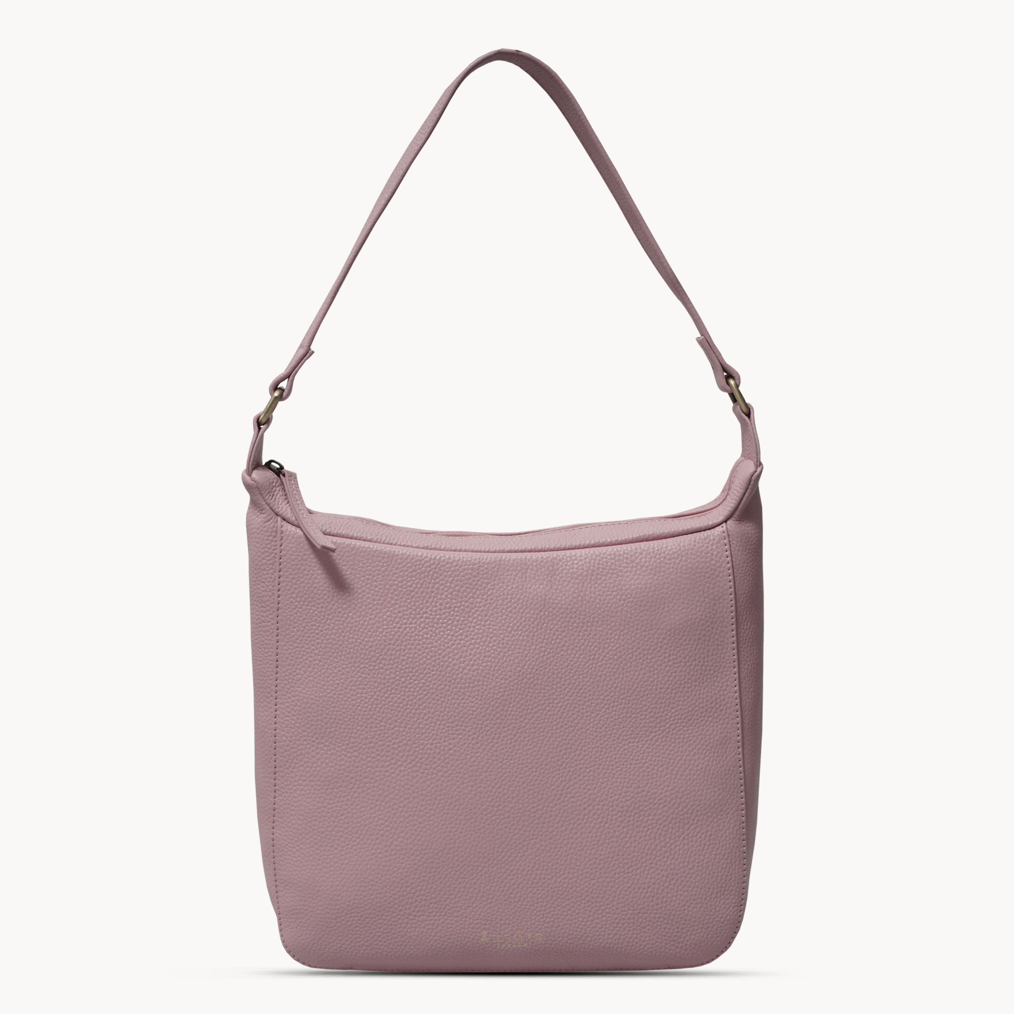 'BIANCA' Pale Pink Pebble Grain Leather Slouchy Hobo Bag