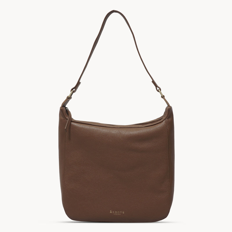 'BIANCA' Tan Pebble Grain Leather Slouchy Hobo Bag