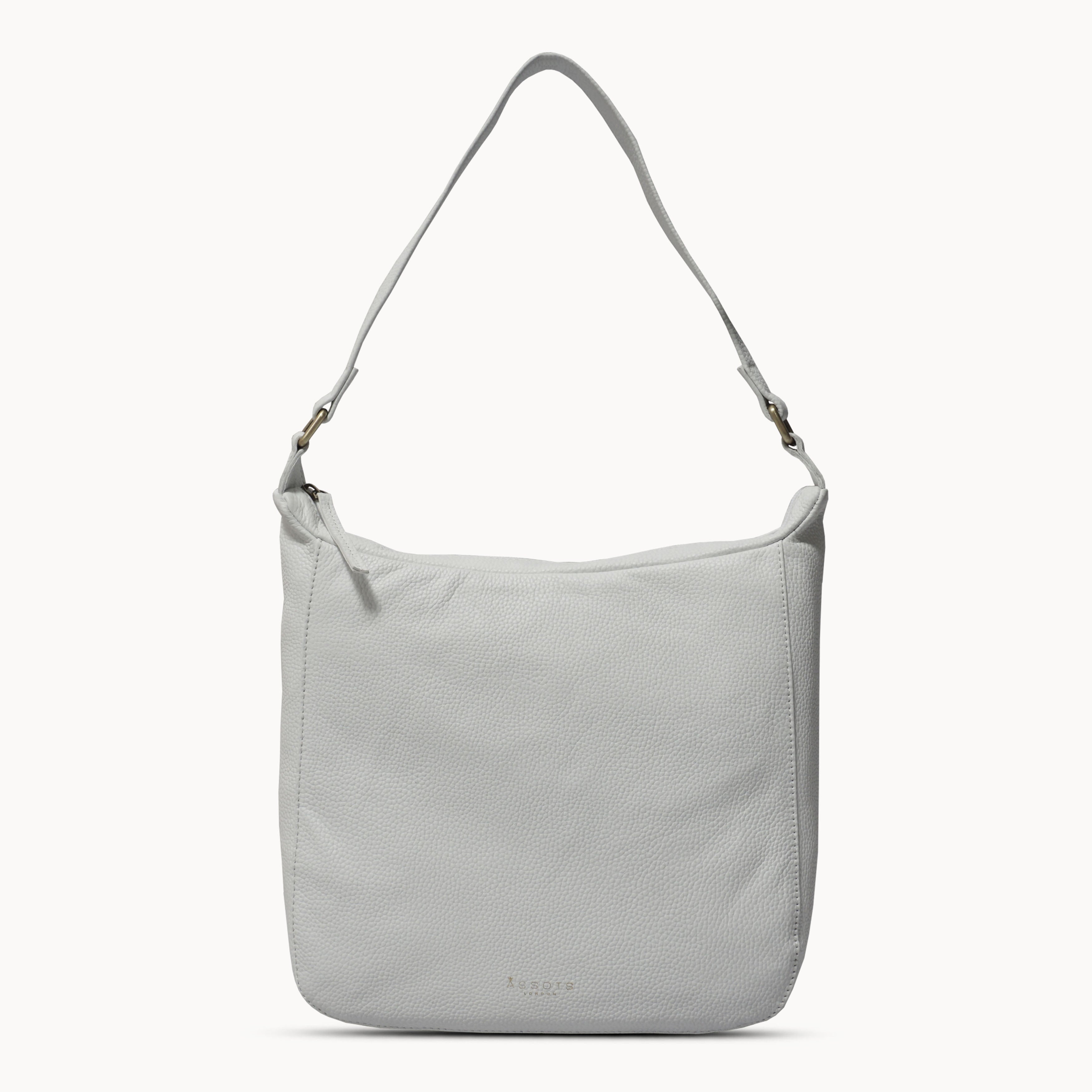 'BIANCA' White Pebble Grain Leather Slouchy Hobo Bag