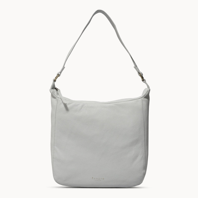 'BIANCA' White Pebble Grain Leather Slouchy Hobo Bag