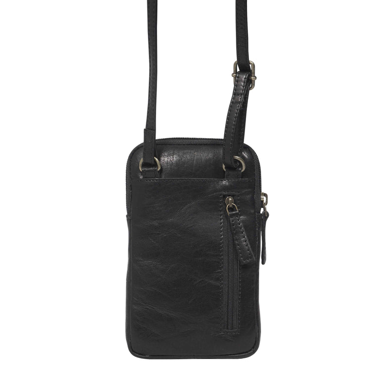 'BROOKE' Black Polished VT Real Leather Mobile Phone Crossbody Bag