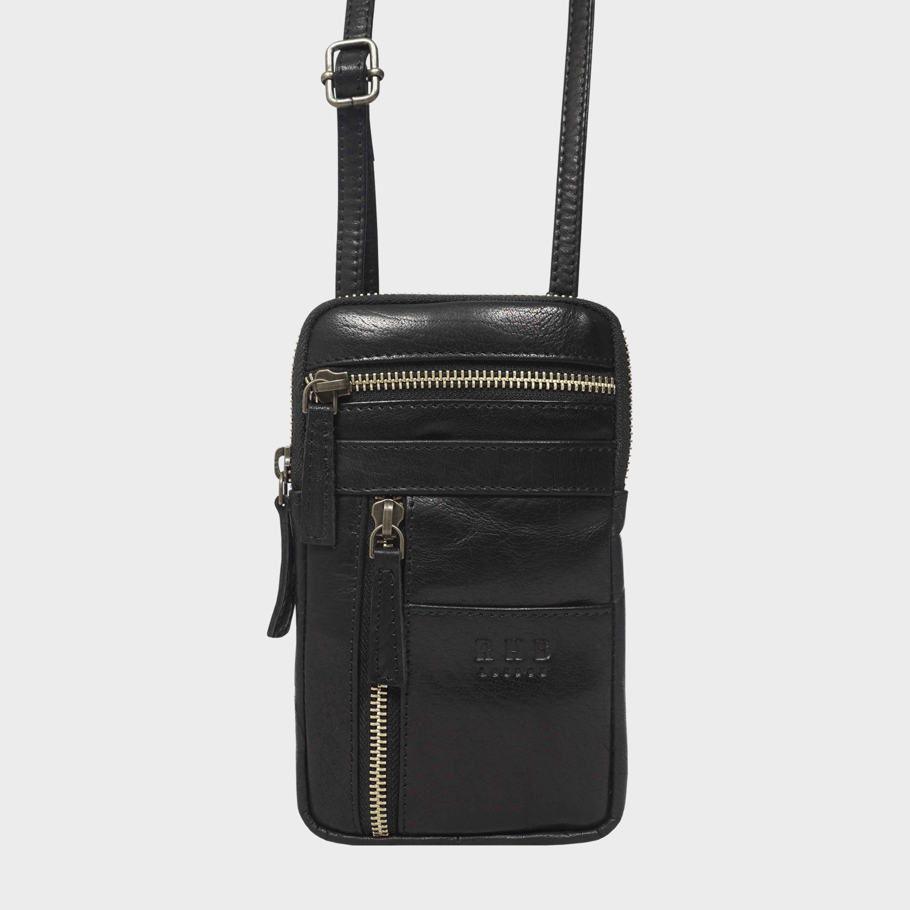 Black Real Leather Mobile Phone Crossbody Bag for Women | Brooke ...