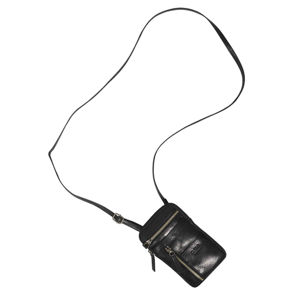 'BROOKE' Black Polished VT Real Leather Mobile Phone Crossbody Bag