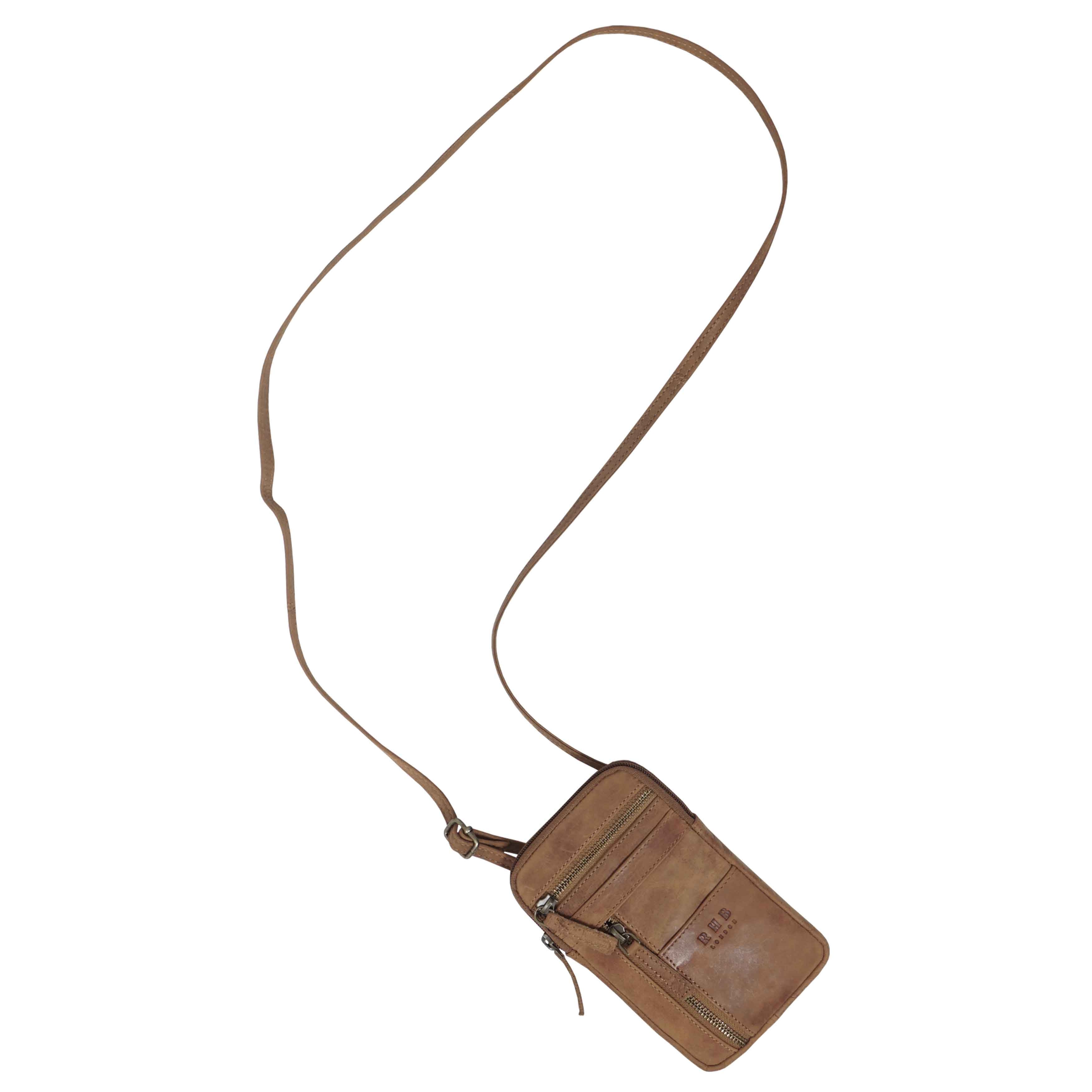 'BROOKE' Tan Distressed Real Leather Mobile Phone Crossbody Bag