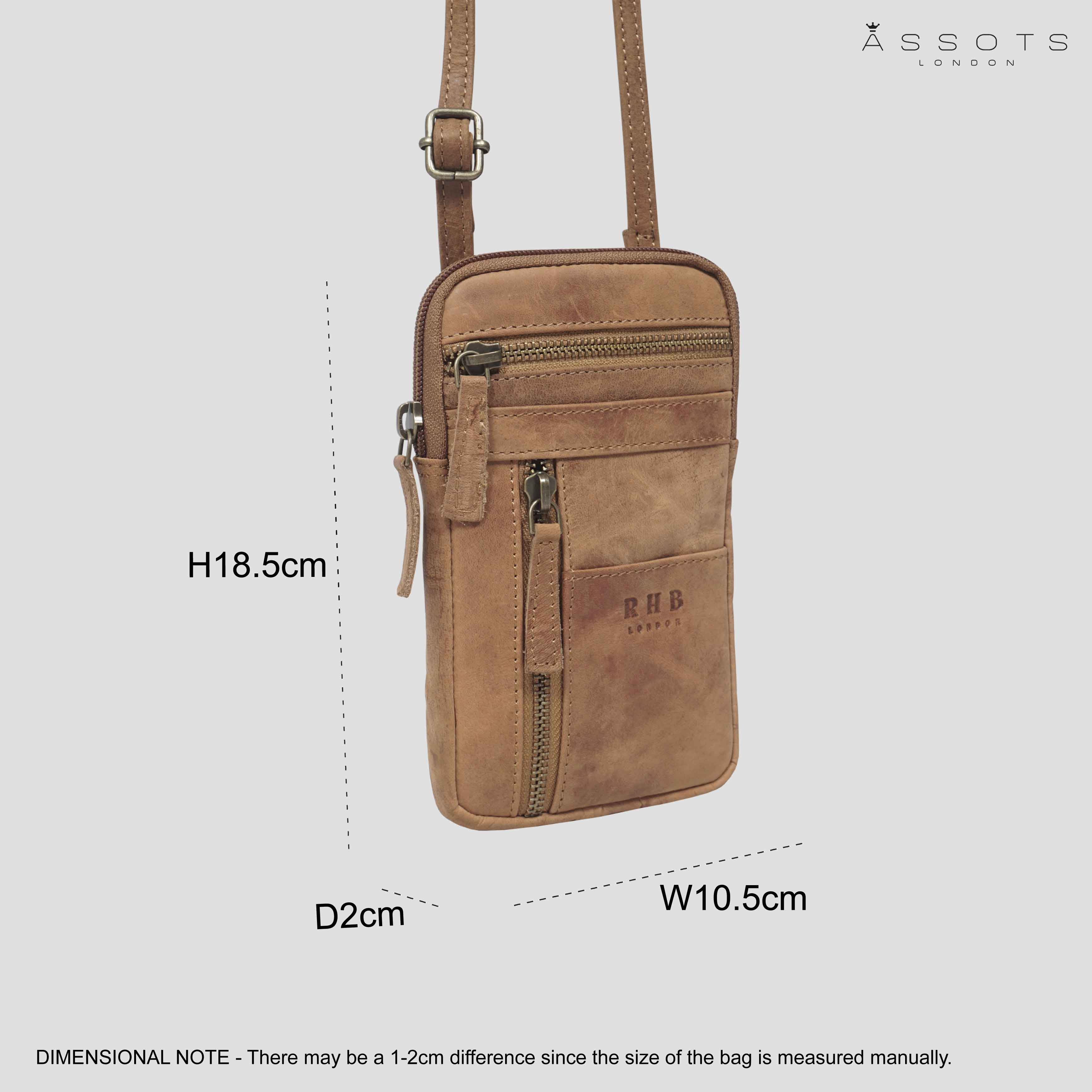 'BROOKE' Tan Distressed Real Leather Mobile Phone Crossbody Bag