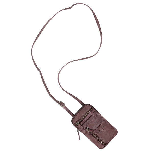 'BROOKE' Plum Distressed Real Leather Mobile Phone Crossbody Bag