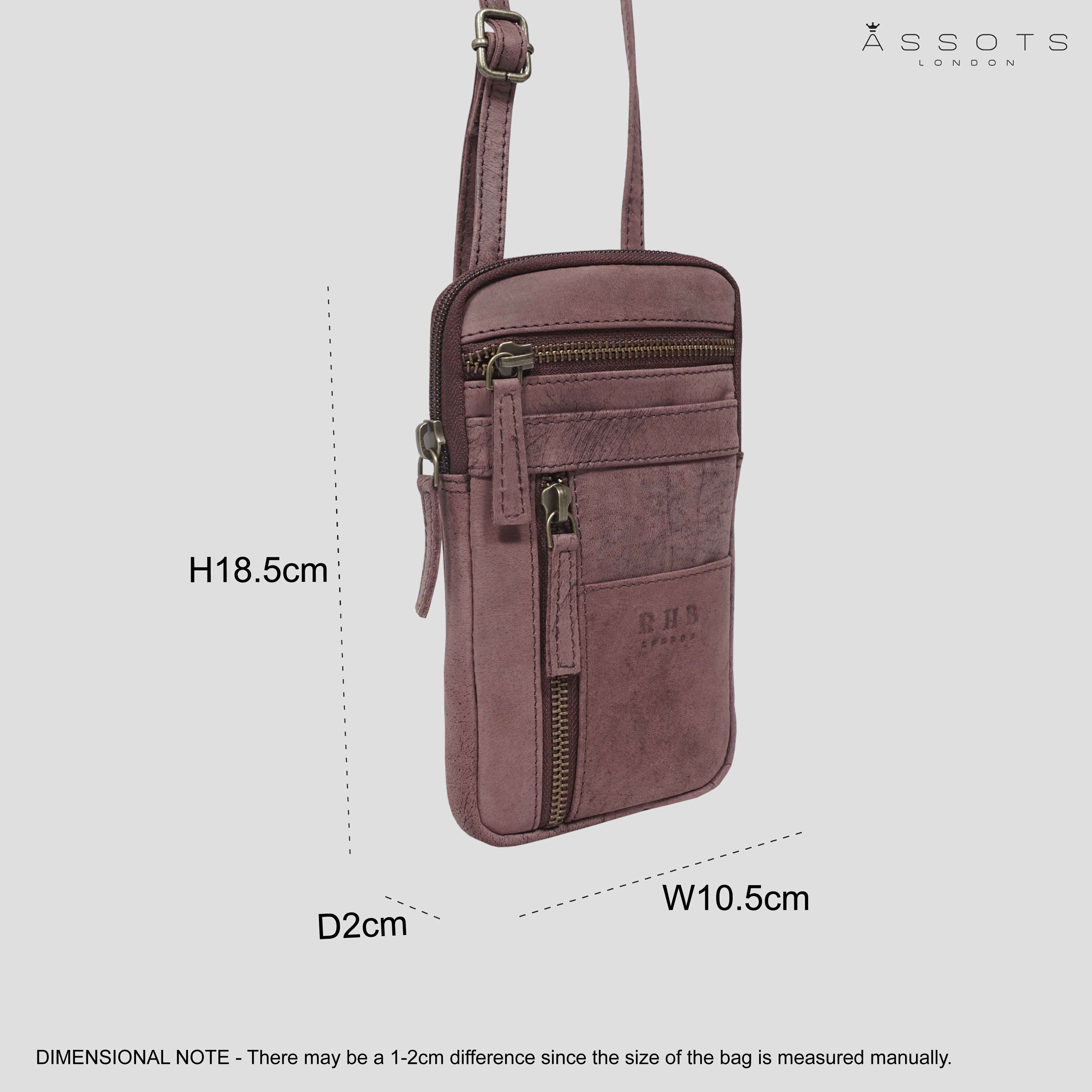 'BROOKE' Plum Distressed Real Leather Mobile Phone Crossbody Bag