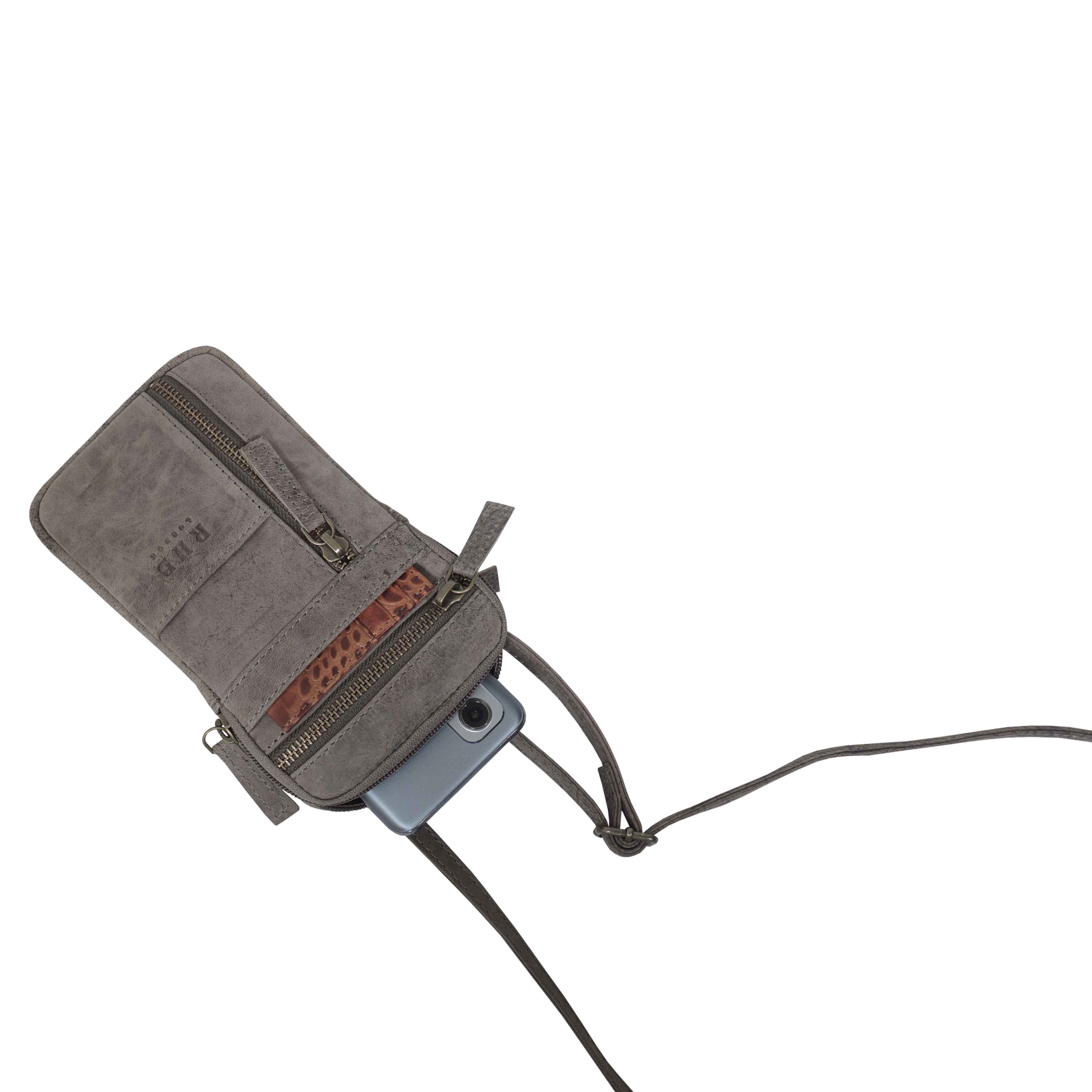 'BROOKE' Grey Distressed Real Leather Mobile Phone Crossbody Bag