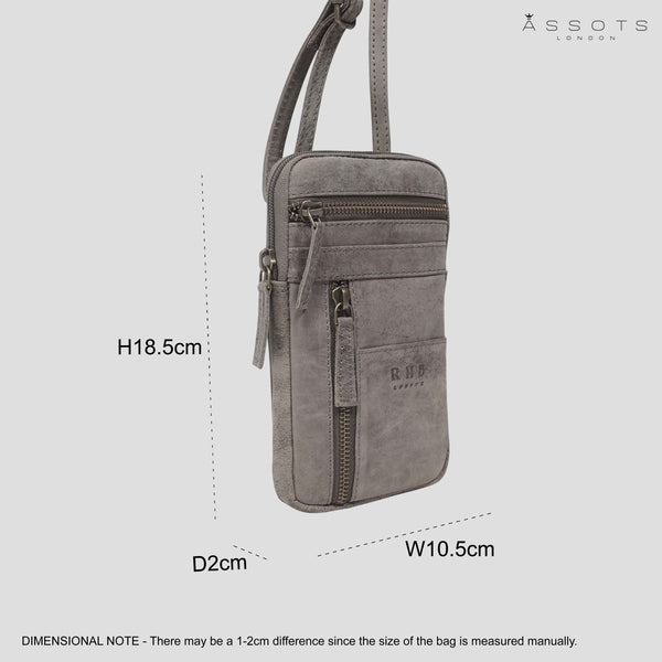 'BROOKE' Grey Distressed Real Leather Mobile Phone Crossbody Bag