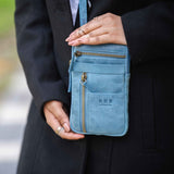 'BROOKE' Denim Distressed Real Leather Mobile Phone Crossbody Bag