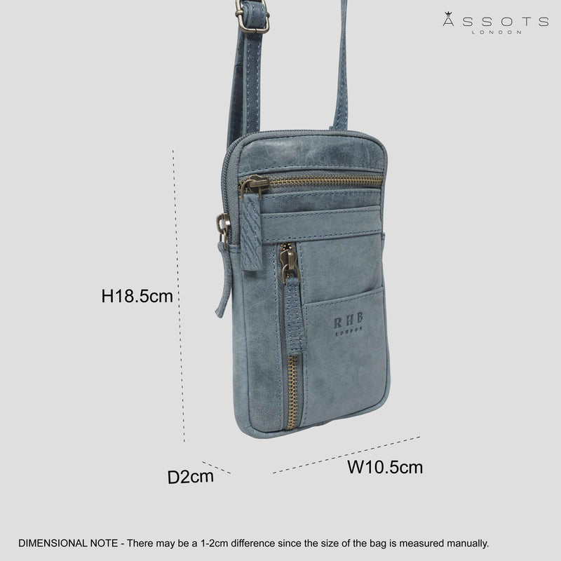 'BROOKE' Denim Distressed Real Leather Mobile Phone Crossbody Bag