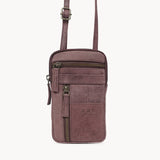 'BROOKE' Plum Distressed Real Leather Mobile Phone Crossbody Bag