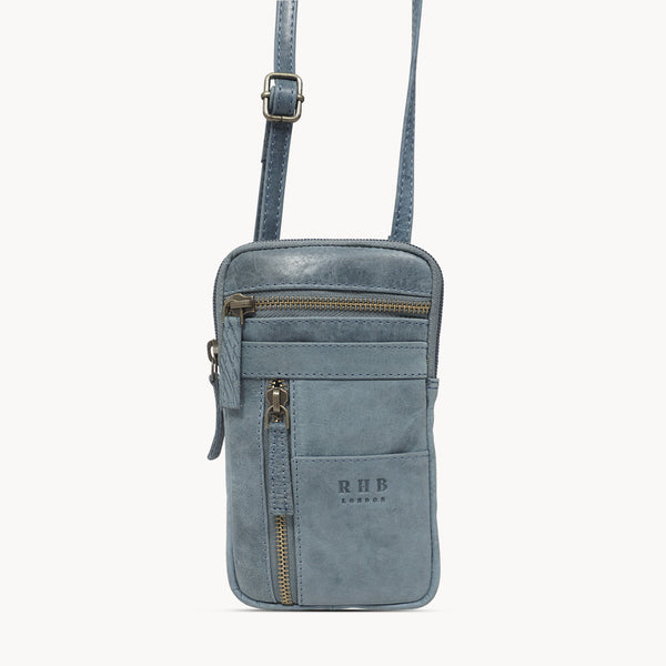 'BROOKE' Denim Distressed Real Leather Mobile Phone Crossbody Bag
