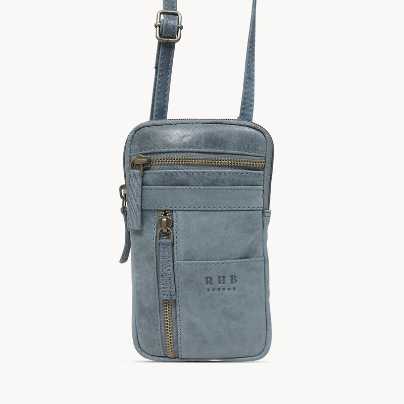 'BROOKE' Denim Distressed Real Leather Mobile Phone Crossbody Bag
