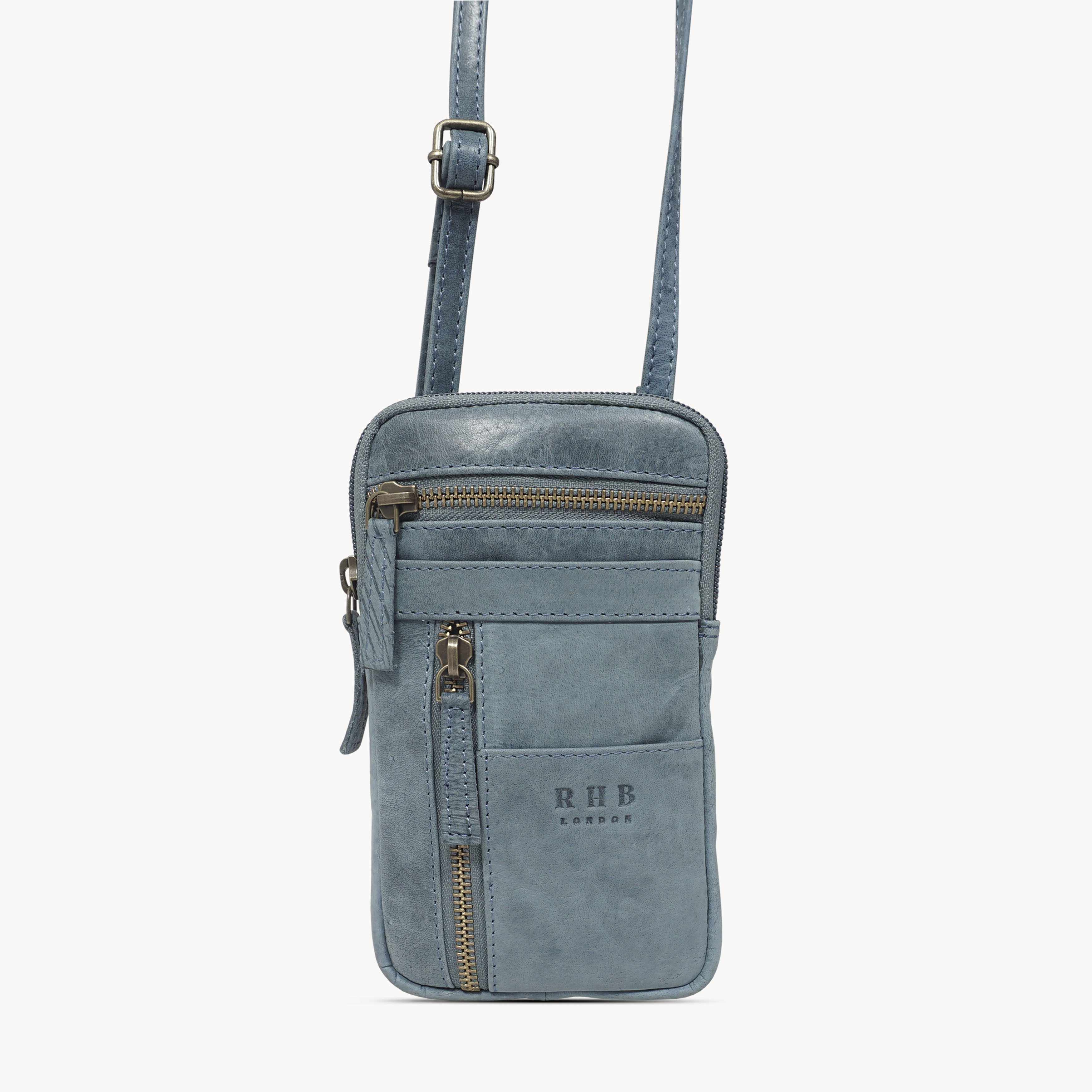 'BROOKE' Denim Distressed Real Leather Mobile Phone Crossbody Bag