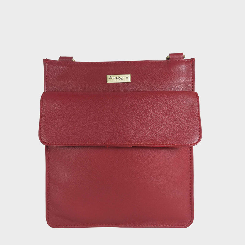 'BRYN' Paprika Red Nappa Pebble Grain Leather Crossbody Bag