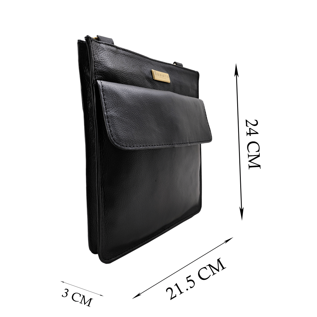 'BRYN' Black Nappa Pebble Grain Leather Crossbody Bag