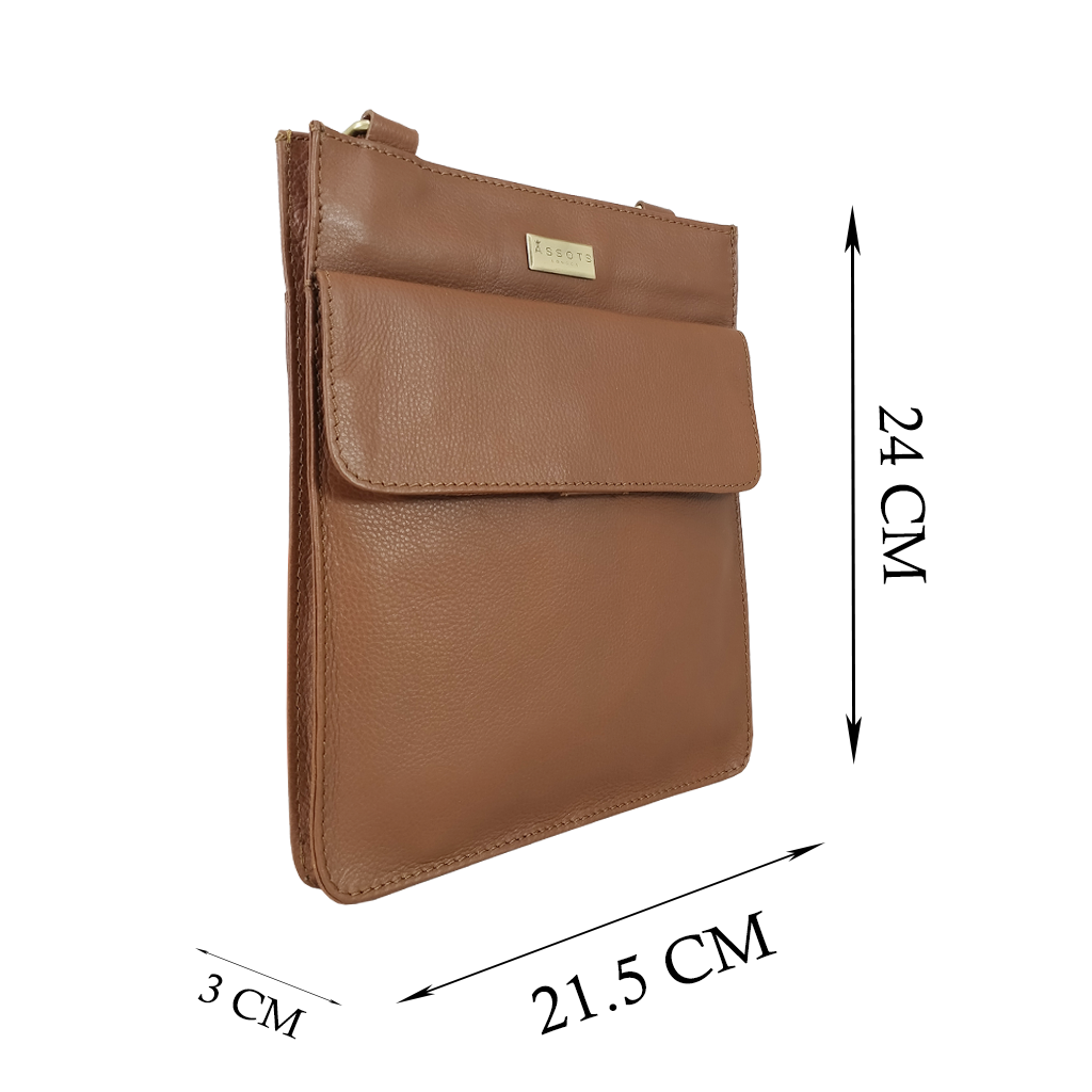 'BRYN' Tan Nappa Pebble Grain Leather Crossbody Bag