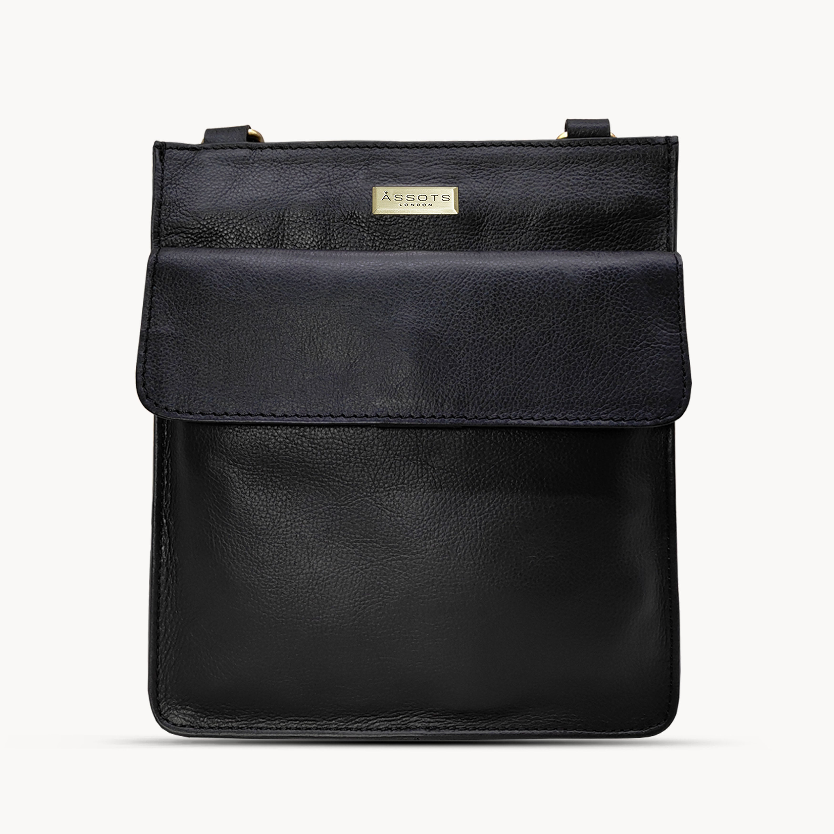'BRYN' Black Nappa Pebble Grain Leather Crossbody Bag