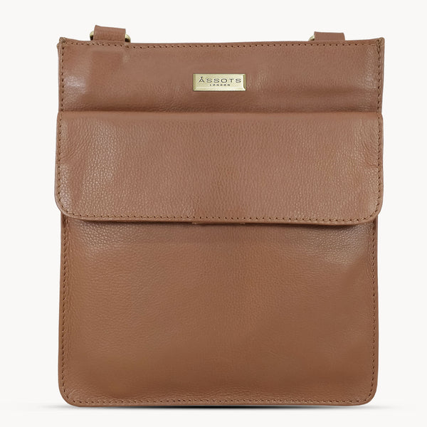'BRYN' Tan Nappa Pebble Grain Leather Crossbody Bag