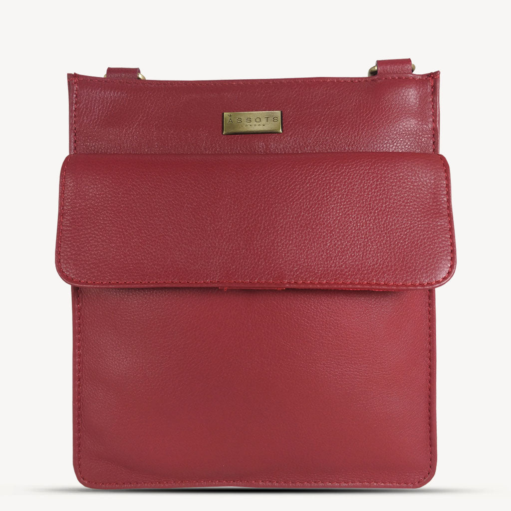 'BRYN' Paprika Red Nappa Pebble Grain Leather Crossbody Bag