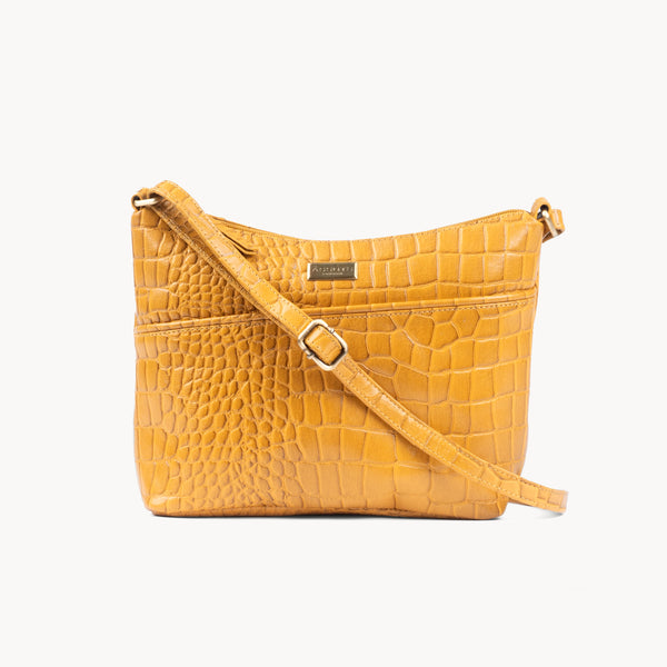 'CAROL' Mustard Croc Real Leather Designer Crossbody Shoulder Bag