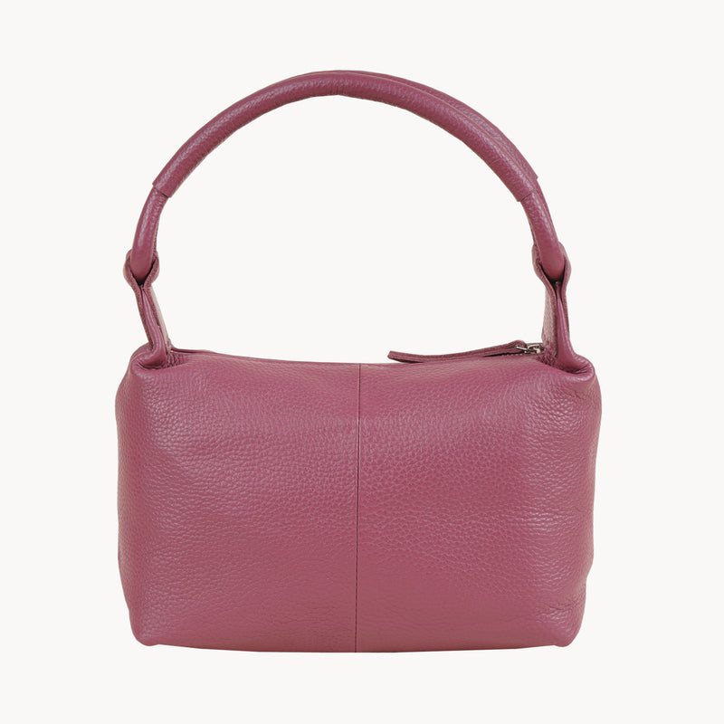 'CITY BAG' Carmine Pink Soft Pebble Grain Real Leather Shoulder Bag