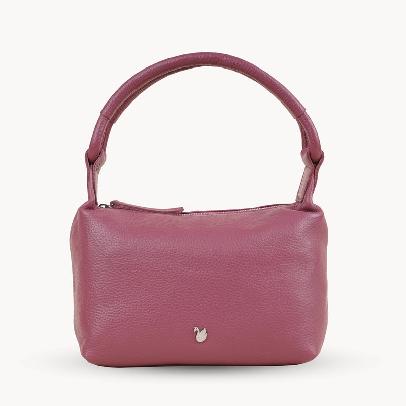 'CITY BAG' Carmine Pink Soft Pebble Grain Real Leather Shoulder Bag