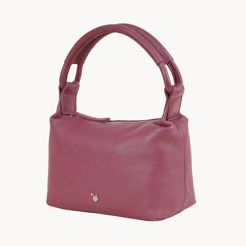 'CITY BAG' Carmine Pink Soft Pebble Grain Real Leather Shoulder Bag
