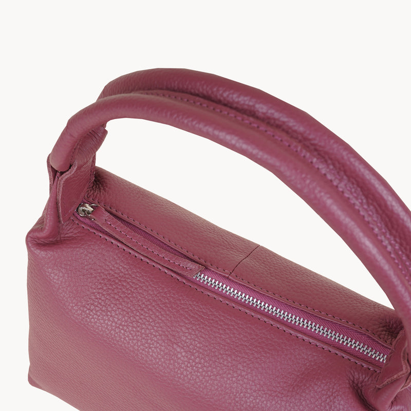 'CITY BAG' Carmine Pink Soft Pebble Grain Real Leather Shoulder Bag
