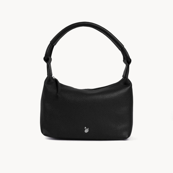 'CITY BAG' Black Soft Pebble Grain Real Leather Shoulder Bag