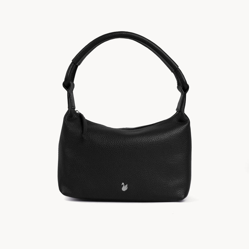 'CITY BAG' Black Soft Pebble Grain Real Leather Shoulder Bag