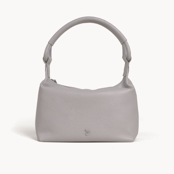 'CITY BAG' Ice Grey Soft Pebble Grain Real Leather Shoulder Bag