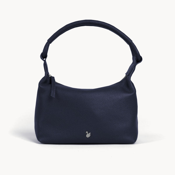 'CITY BAG' Navy Soft Pebble Grain Real Leather Shoulder Bag