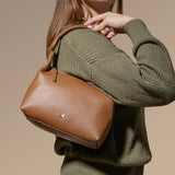 'CITY BAG' Tan Soft Pebble Grain Real Leather Shoulder Bag