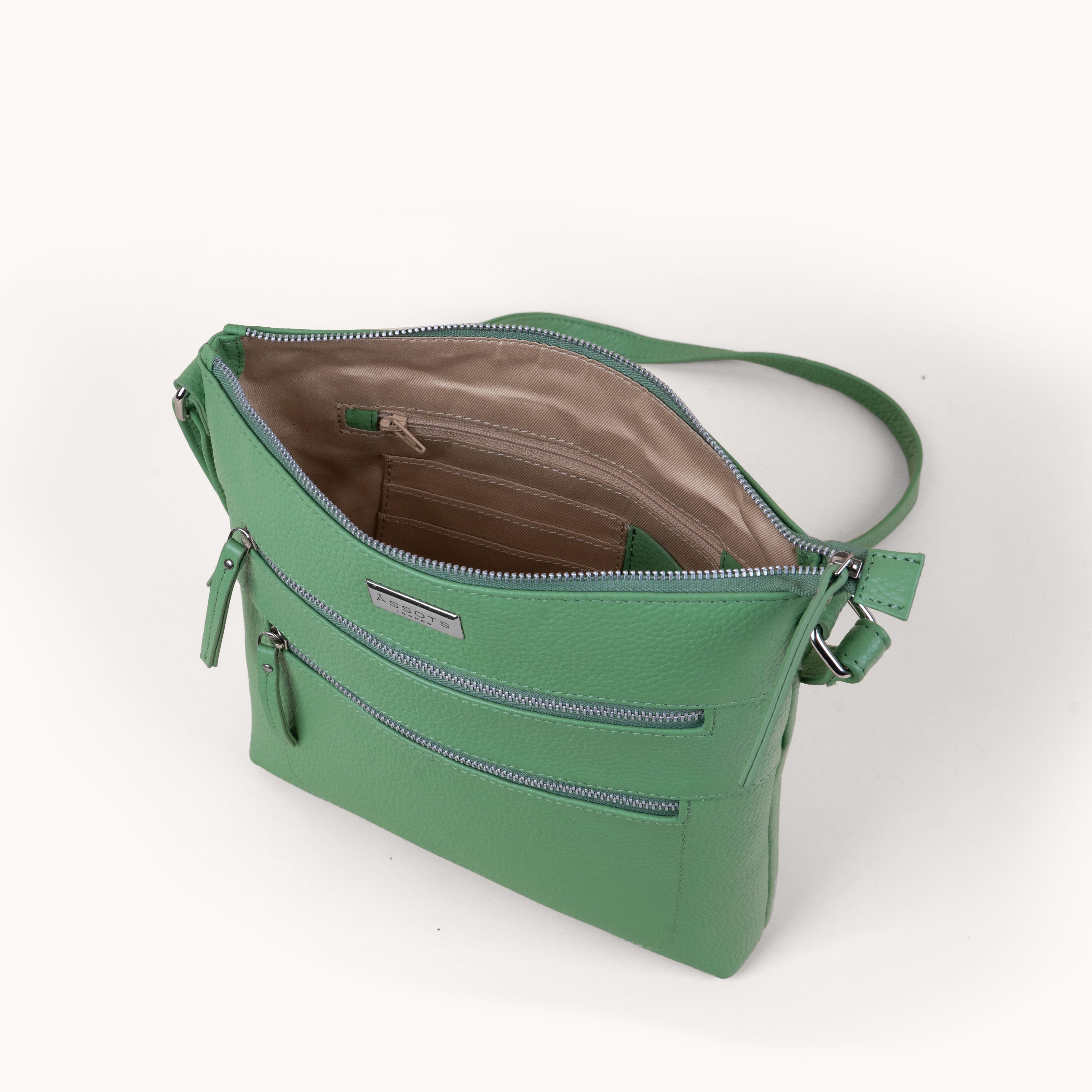 'CORI' Matcha Green Pebble Grain Real Leather Crossbody Bag