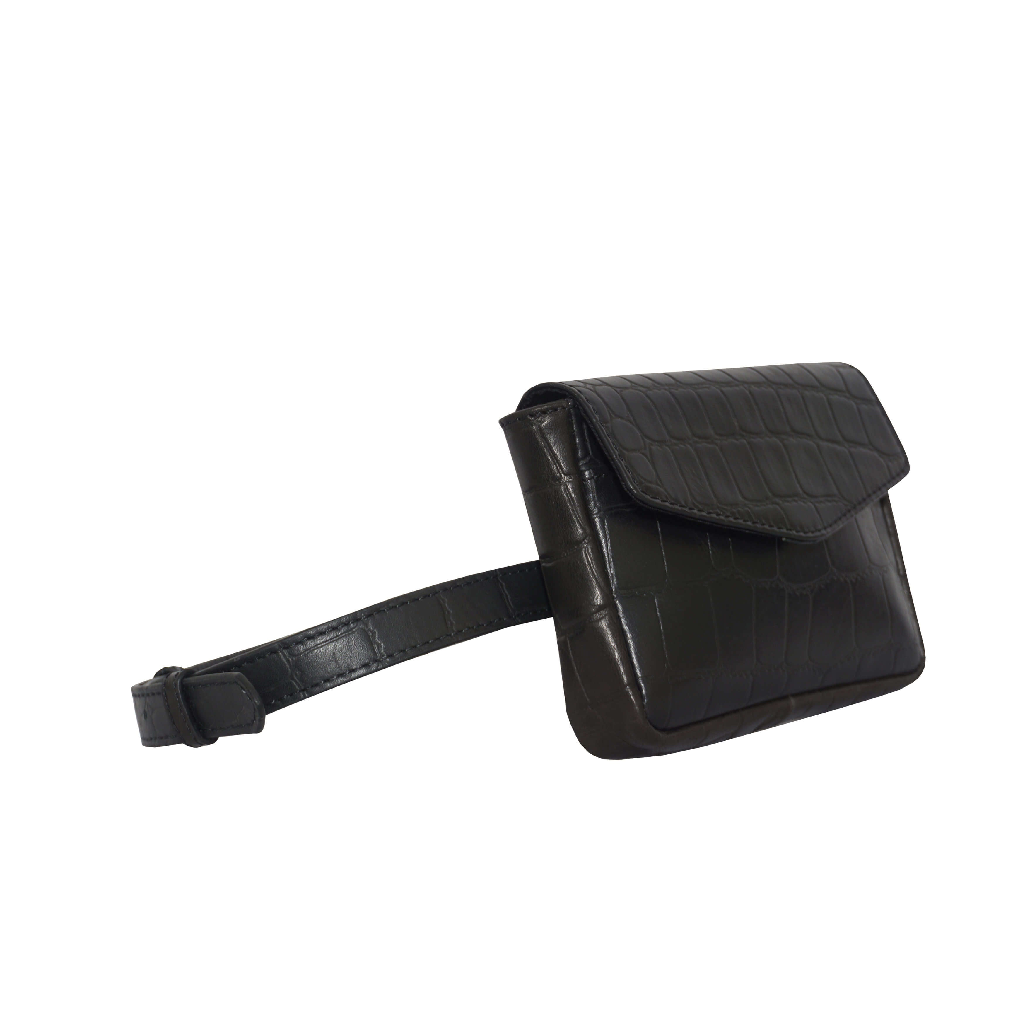 'CAMELLA' Black Croc Leather Bum Belt Waist Festival Bag