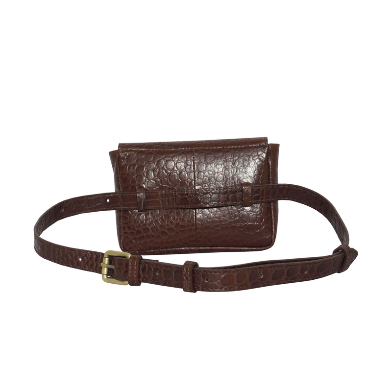 'CAMELLA' Brown Croc Leather Bum Belt Waist Festival Bag