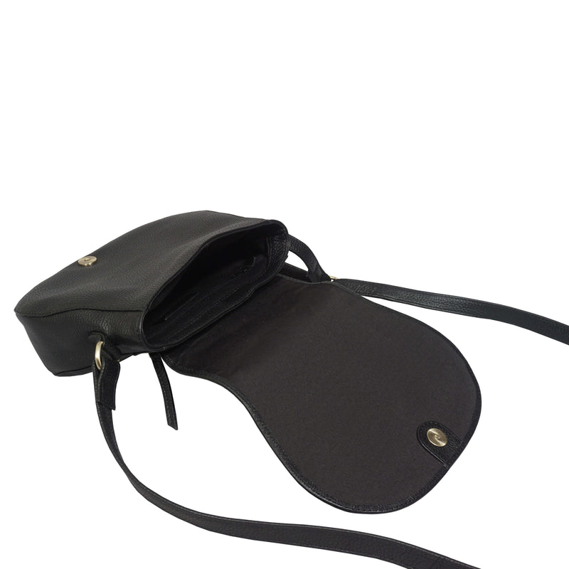 'CARMEL' Black Real Leather Shoulder Crossbody Bag