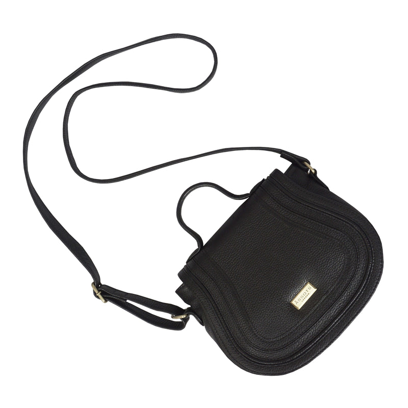 'CARMEL' Black Real Leather Shoulder Crossbody Bag