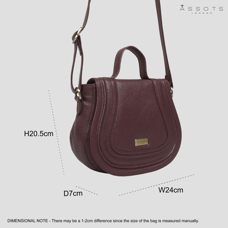 'CARMEL' Maroon Red Real Leather Shoulder Crossbody Bag
