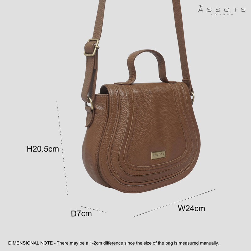 'CARMEL' Tan Real Leather Shoulder Crossbody Bag