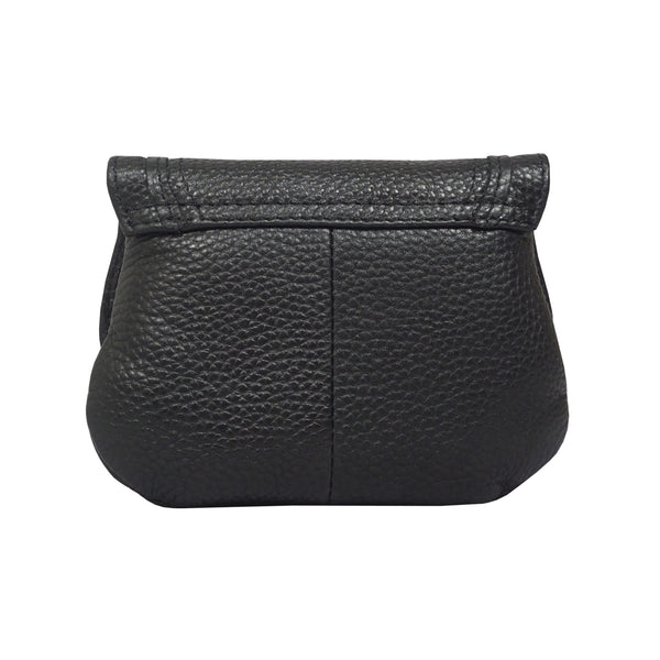 'CARMEL' Black Soft Pebble Grain Real Leather Flapover Purse Wallet