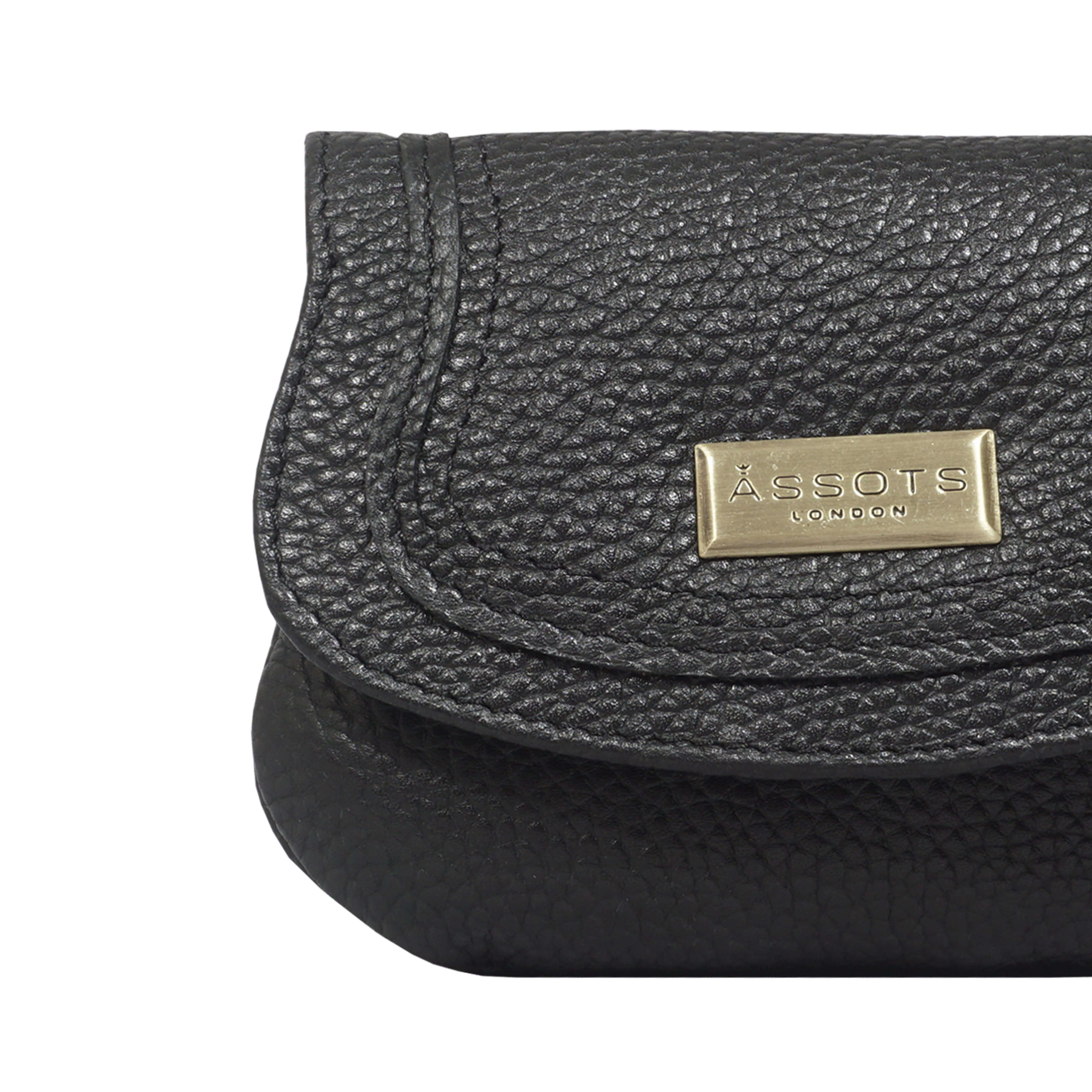 'CARMEL' Black Soft Pebble Grain Real Leather Flapover Purse Wallet
