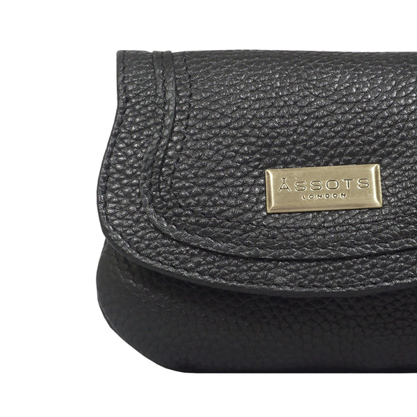 'CARMEL' Black Soft Pebble Grain Real Leather Flapover Purse Wallet