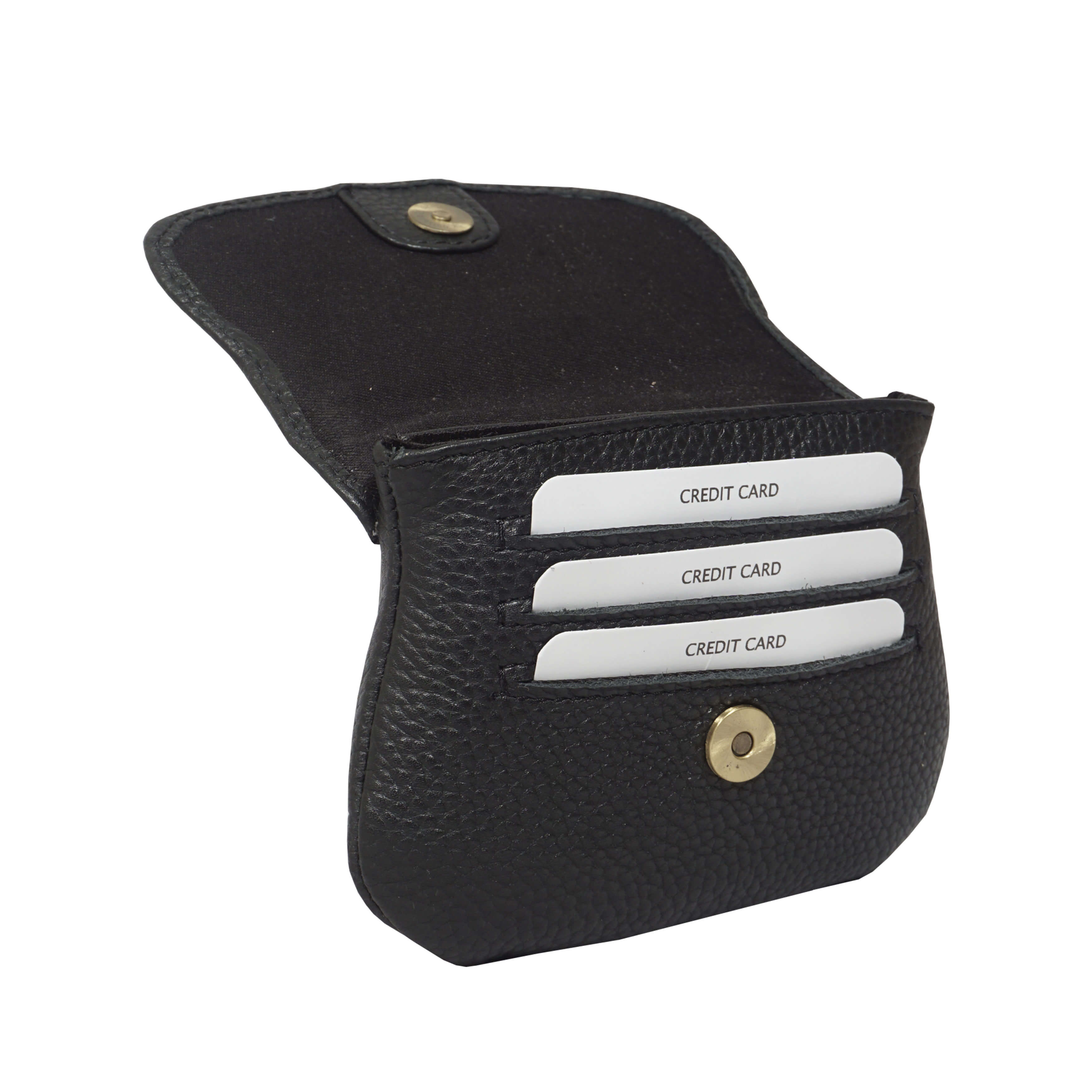'CARMEL' Black Soft Pebble Grain Real Leather Flapover Purse Wallet