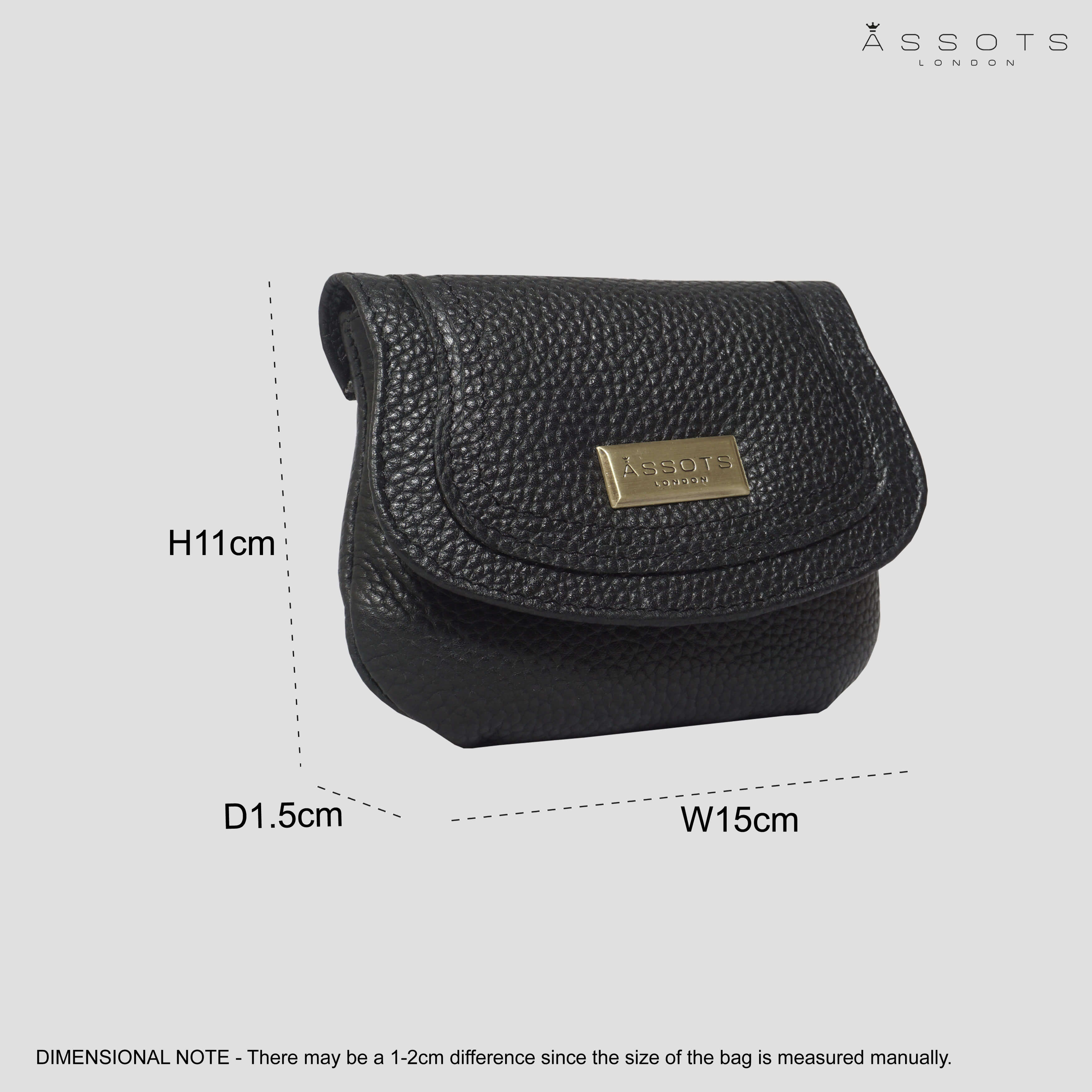 'CARMEL' Black Soft Pebble Grain Real Leather Flapover Purse Wallet