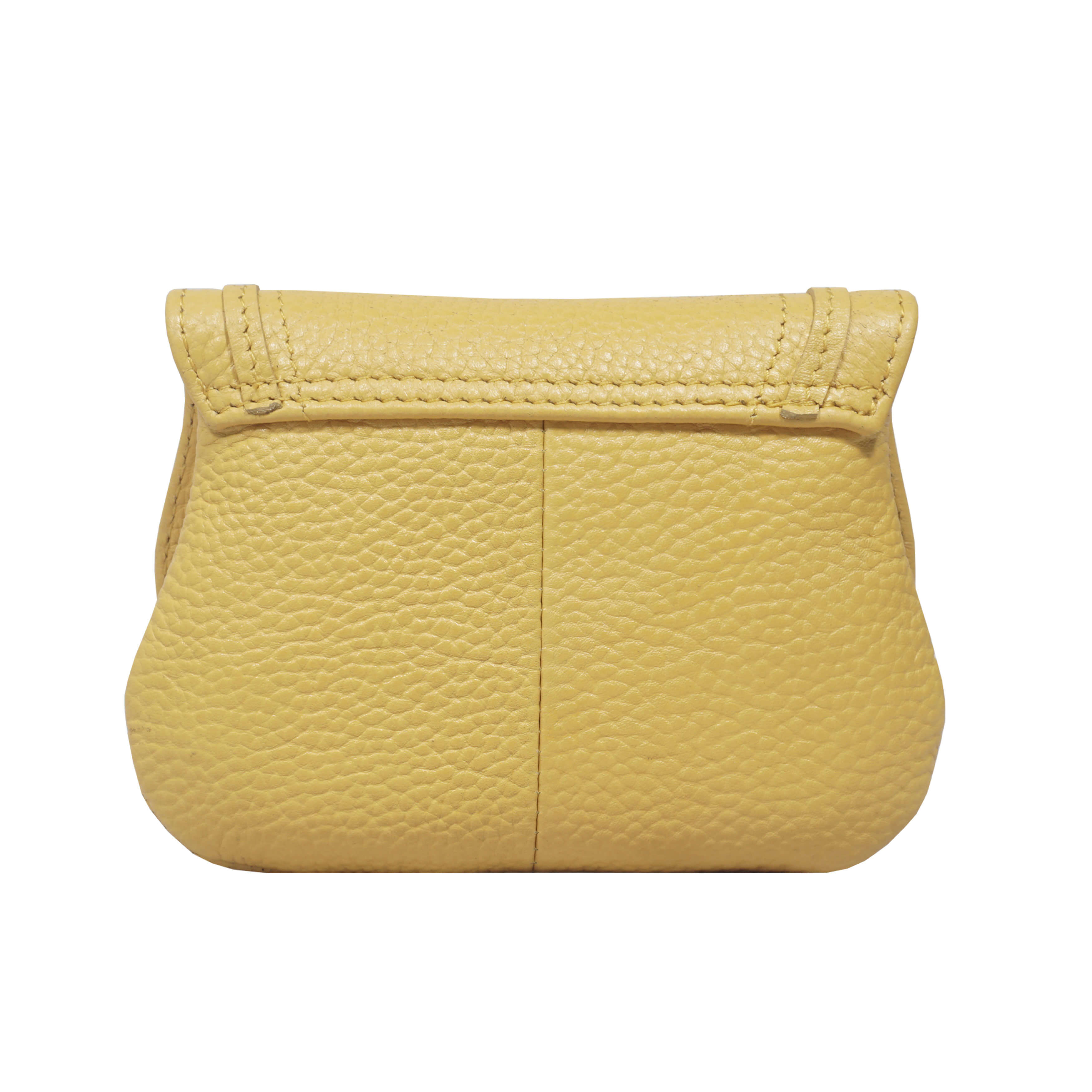 'CARMEL' Mustard Soft Pebble Grain Real Leather Flapover Purse Wallet